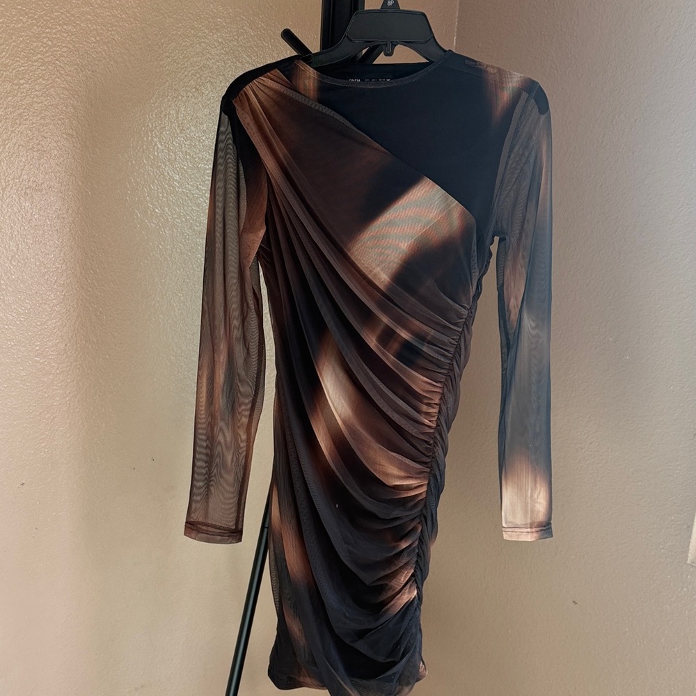 Zara Black and Brown Long Sleeve Dress